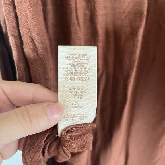 Free People Saheli Brown Long Sleeve Shee Yoke Embroidered Trim Blouse Womens S - Picture 10 of 12